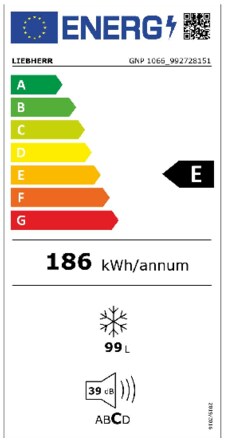 Energielabel LIEBHERR vrieskast tafelmodel no-frost GNP1066-21
