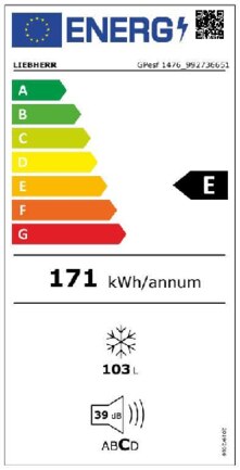Energielabel LIEBHERR vrieskast tafelmodel rvs GPesf1476-21