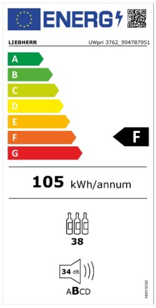 Energielabel LIEBHERR wijnkoelkast inbouw antraciet UWpri 3762 20