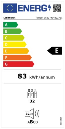 Energielabel LIEBHERR wijnkoelkast onderbouw zwart glas UWgbi 3682 20