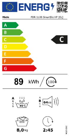 Energielabel MIELE droger warmtepomp PDR 1108 SMARTBIZ HP [EL]