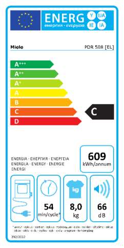 Energielabel MIELE droger warmtepomp PDR508EL NL SST