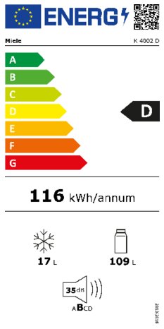 Energielabel MIELE koelkast K 4002 D WS