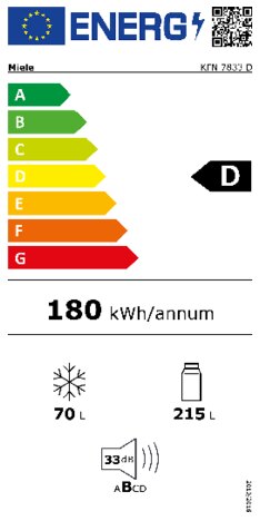 Energielabel MIELE koelkast inbouw KFN 7833 D
