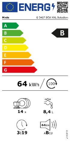 Energielabel MIELE vaatwasser inbouw G 5467 SC VI XXL