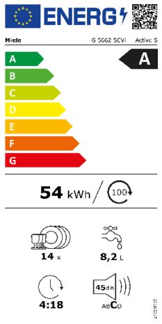 Energielabel MIELE vaatwasser inbouw G5662 SCVI