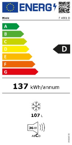 Energielabel MIELE vrieskast tafelmodel F 4001 D WS