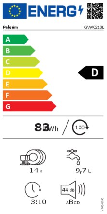 Energielabel PELGRIM vaatwasser inbouw GVWC210L