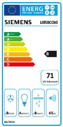 Energielabel SIEMENS afzuigkap inbouw LJ85BCC60