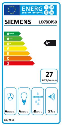 Energielabel SIEMENS afzuigkap inbouw LJ97BDP60