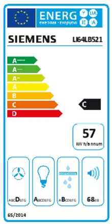 Energielabel SIEMENS afzuigkap vlakscherm LI64LB521
