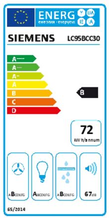 Energielabel SIEMENS afzuigkap wand LC95BCC30