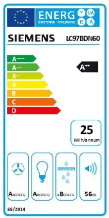 Energielabel SIEMENS afzuigkap wand matzwart LC97BDN60