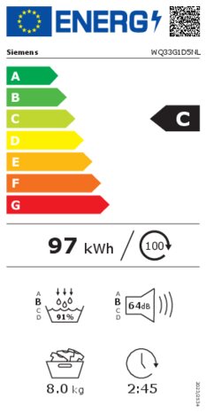 Energielabel SIEMENS droger warmtepomp WQ33G1D5NL
