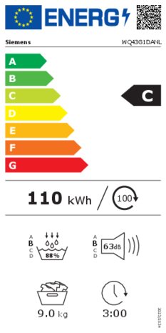 Energielabel SIEMENS droger warmtepomp WQ43G1DANL