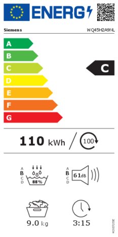 Energielabel SIEMENS droger warmtepomp WQ45H2A9NL