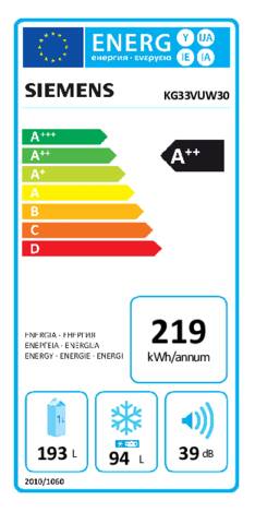 Energielabel SIEMENS koelkast KG33VUW30