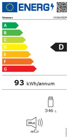 Energielabel SIEMENS koelkast KS36VGIDP