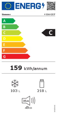 Energielabel SIEMENS koelkast rvs KG36N2ICF