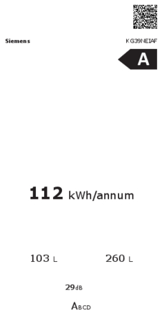 Energielabel SIEMENS koelkast rvs KG39NEIAF