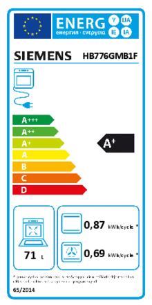 Energielabel SIEMENS oven inbouw zwart HB776GMB1F