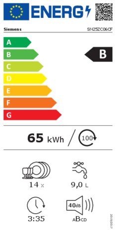 Energielabel SIEMENS vaatwasser geborsteld black steel anti fingerprint SN25ZC06CF