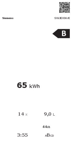 Energielabel SIEMENS vaatwasser verhoogd inbouw SX63EX06VE