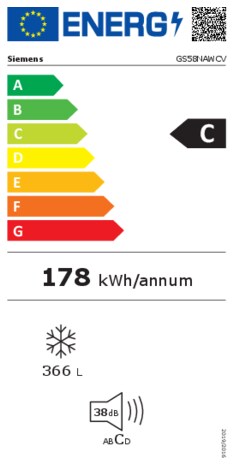 Energielabel SIEMENS vrieskast wit GS58NAWCV