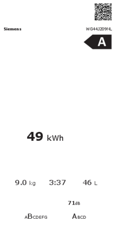 Energielabel SIEMENS wasmachine WG44J209NL