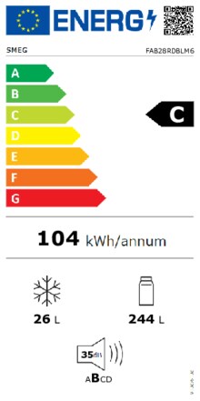 Energielabel SMEG koelkast mat zwart FAB28RDBLM6