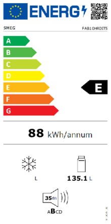Energielabel SMEG koelkast tafelmodel tricolore FAB10HRDIT5