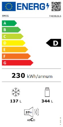 Energielabel SMEG koelkast zwart FAB38LBL6