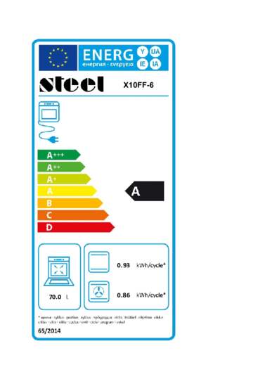 Energielabel STEEL fornuis mat/zwart Oxford X10FF/6
