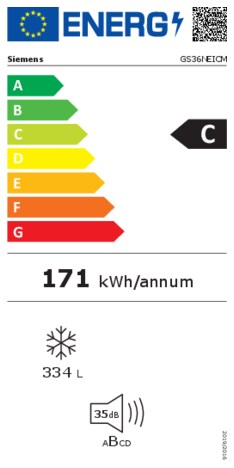 Energielabel Siemens vrieskast GS36NEICM