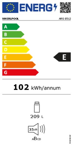 Energielabel WHIRLPOOL koelkast inbouw ARG 8512