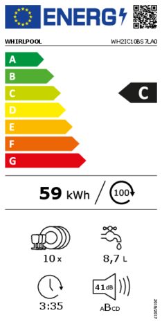Energielabel WHIRLPOOL vaatwasser inbouw WH2IC10BS7LA0