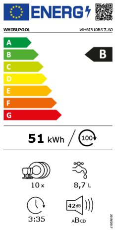 Energielabel WHIRLPOOL vaatwasser inbouw WH6IB10BS7LA0