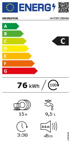 Energielabel WHIRLPOOL vaatwasser inbouw WH7IPC15BM60