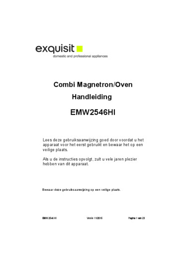 Gebruiksaanwijzing EXQUISIT combi magnetron inbouw EMW2546HI