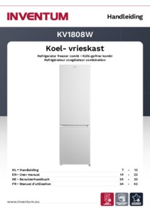 Gebruiksaanwijzing INVENTUM koelkast KV1808W