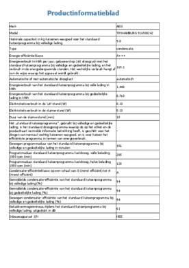 Instructie AEG droger warmtepomp TR9HAMBURG
