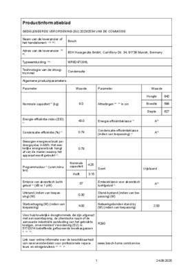 Instructie BOSCH droger warmtepomp WRB247C9NL