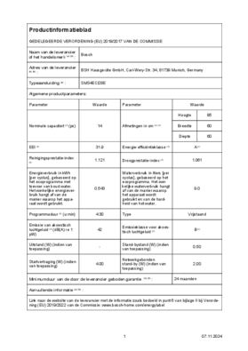 Instructie BOSCH vaatwasser geborsteld staal anti fingerprint SMS4ECI28E
