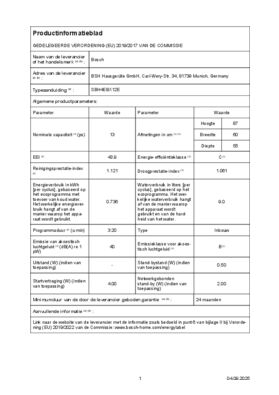Instructie BOSCH vaatwasser verhoogd inbouw SBH4EBX12E