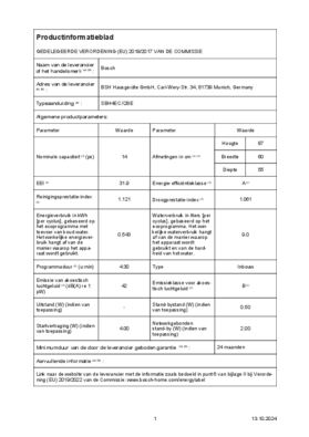 Instructie BOSCH vaatwasser verhoogd inbouw SBH4ECX28E