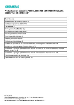 Instructie SIEMENS afzuigkap wand LC63BBC30