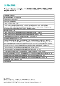 Instructie SIEMENS droger warmtepomp WQ46B6CSNL