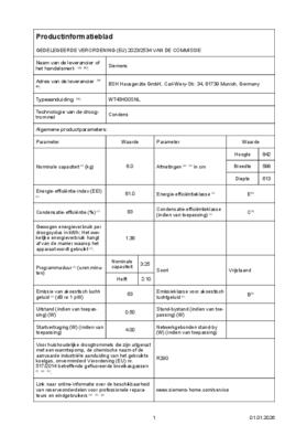 Instructie SIEMENS droger warmtepomp WT43H00SNL