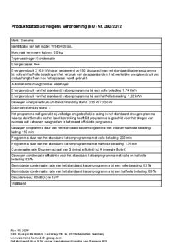 Instructie SIEMENS droger warmtepomp WT45H20SNL