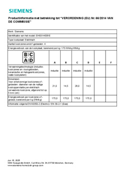 Instructie SIEMENS kookplaat inbouw inductie EH831HEB1E